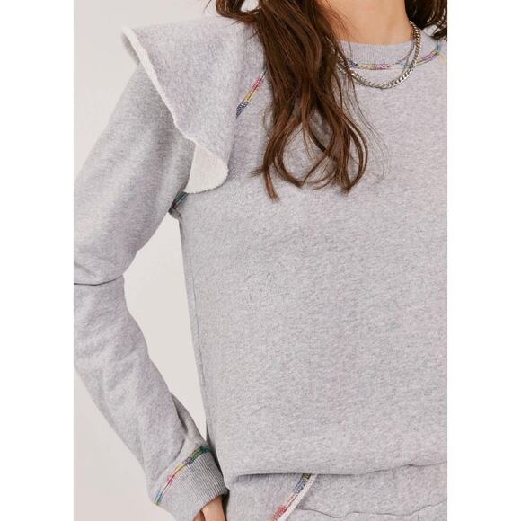 Something Navy Meghan Gray Ruffled Crewneck Terry Pullover Sweatshirt Size XS - Picture 3 of 13